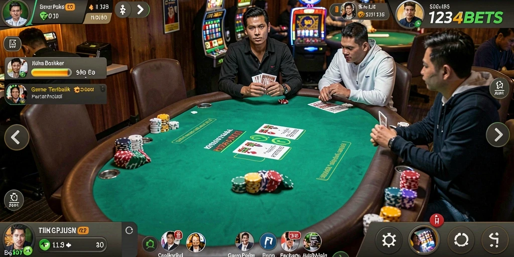 Tampilan aksi seru permainan Poker di 1234BETS.