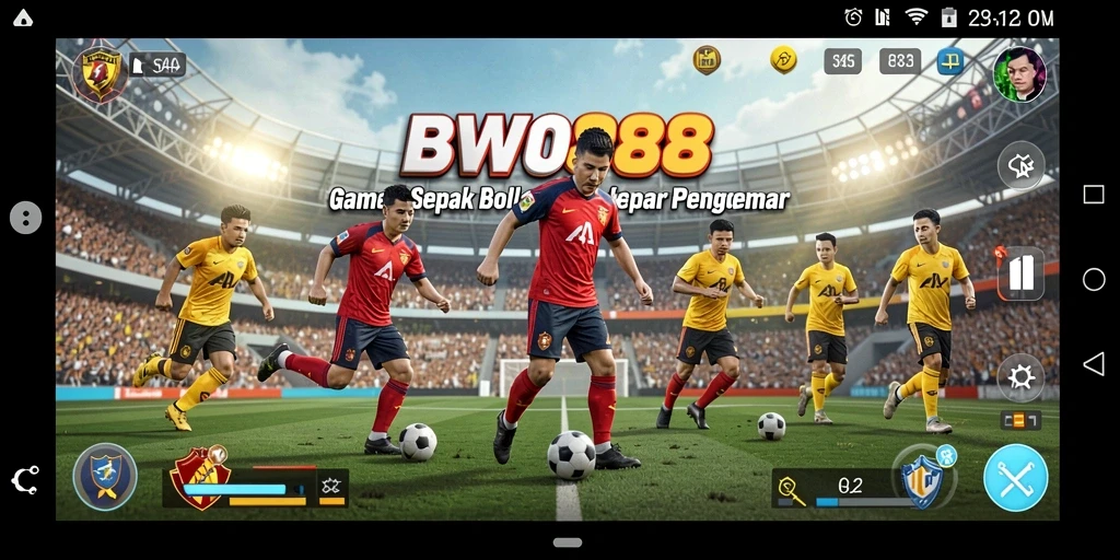 Tampilan gameplay BWO888 yang menampilkan aksi sepak bola seru.
