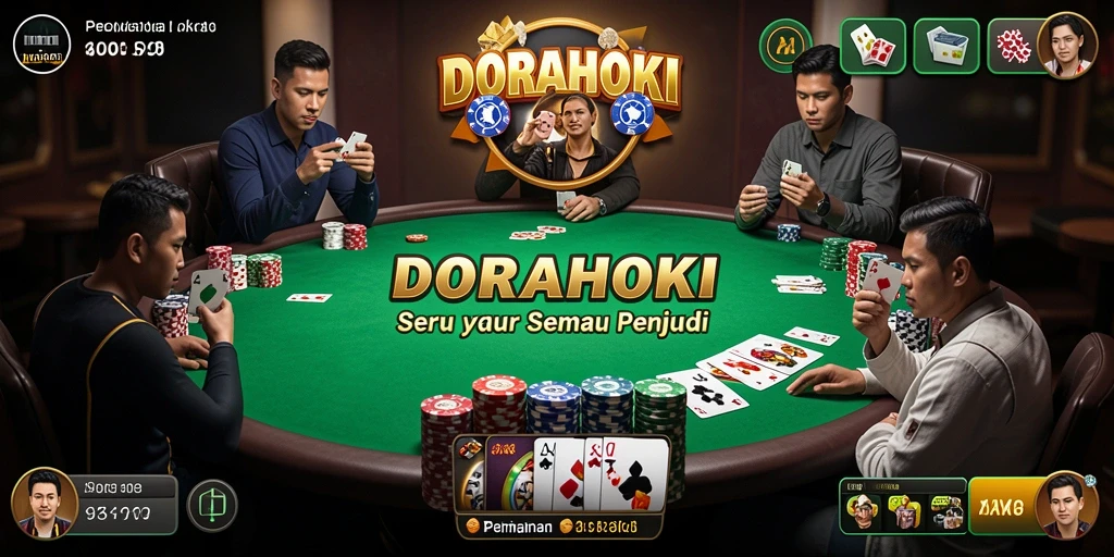 Screenshot gameplay DORAHOKI menampilkan suasana permainan Poker yang intens.