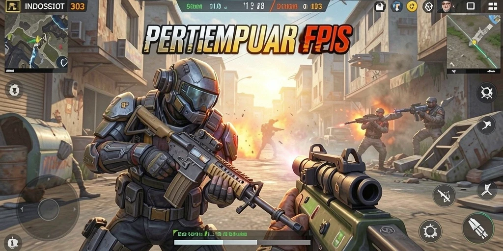 Screenshot menunjukkan aksi seru dalam gameplay FPS INDOSLOT303.