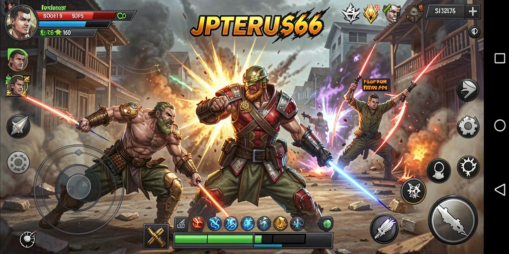 Screenshot gameplay strategis JPTERUS66 dengan pertempuran yang intens.