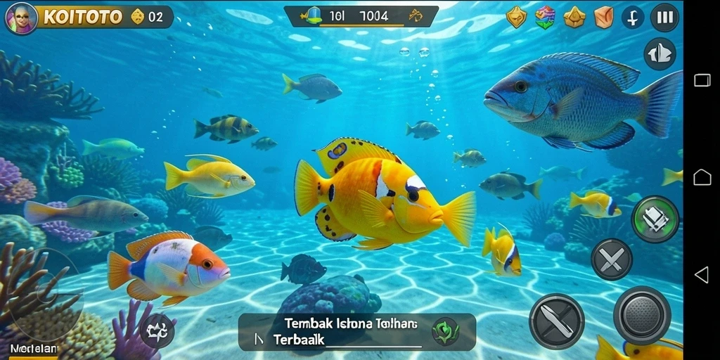 Screenshot gameplay KOITOTO menampilkan aksi seru Tembak Ikan.