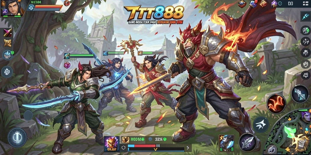 Tangkapan layar menunjukkan aksi mendebarkan dalam gameplay MOBA TTT888.